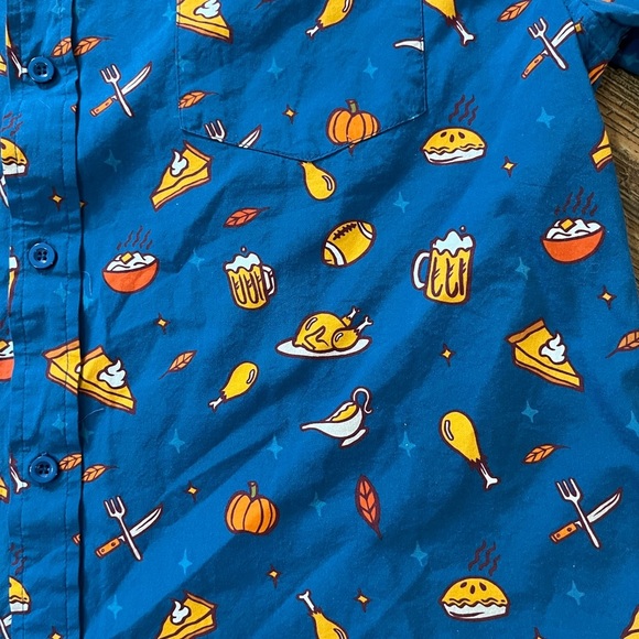 Tipsy Elves Blue Thanksgiving Patterned Men's Shirt - Picture 2 of 4